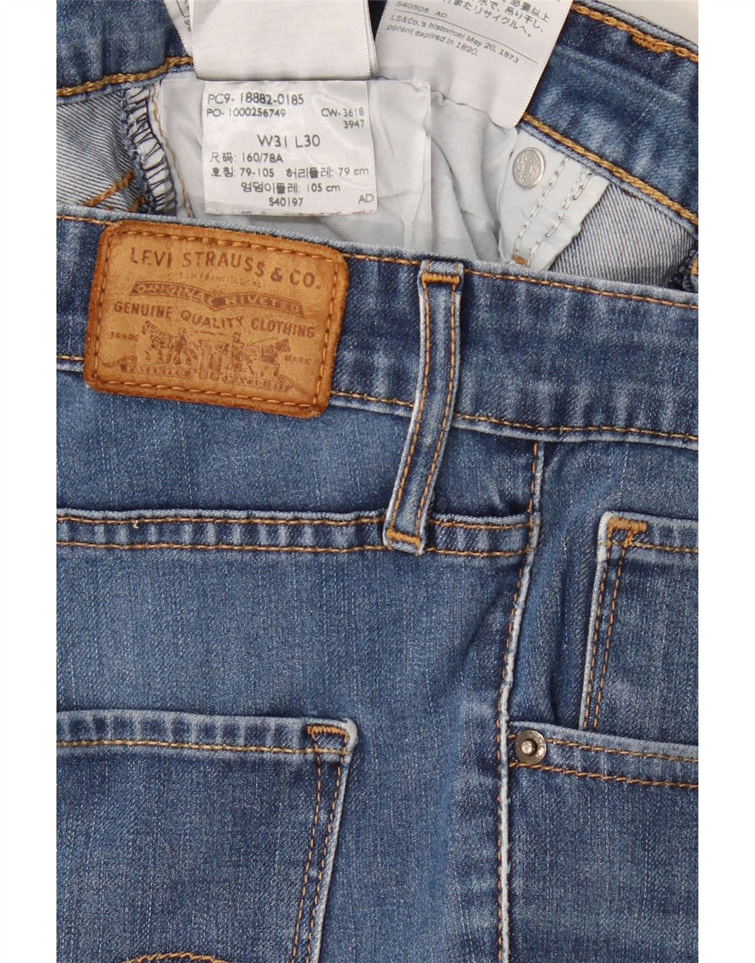 Damskie jeansy LEVI'S 721 z wysokim stanem, W31 L30, niebieska bawełna
