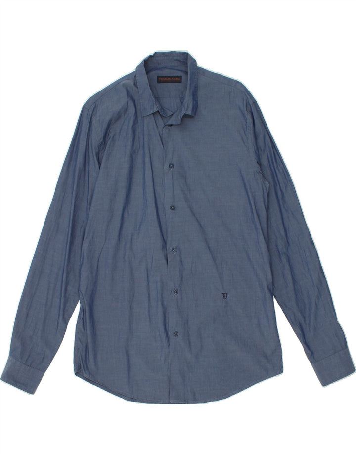 TRUSSARDI Mens Shirt Size 41 Medium Navy Blue Cotton Vintage Trussardi and Second-Hand Trussardi from Messina Hembry 