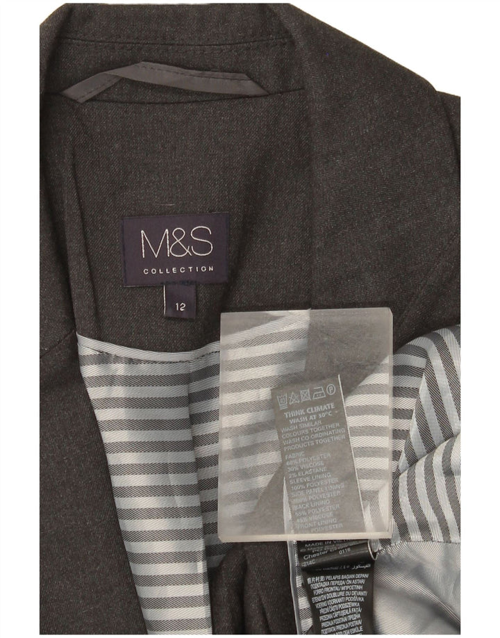 Marks & Spencer Damska marynarka zapinana na 1 guzik, UK 12, średni szary poliester