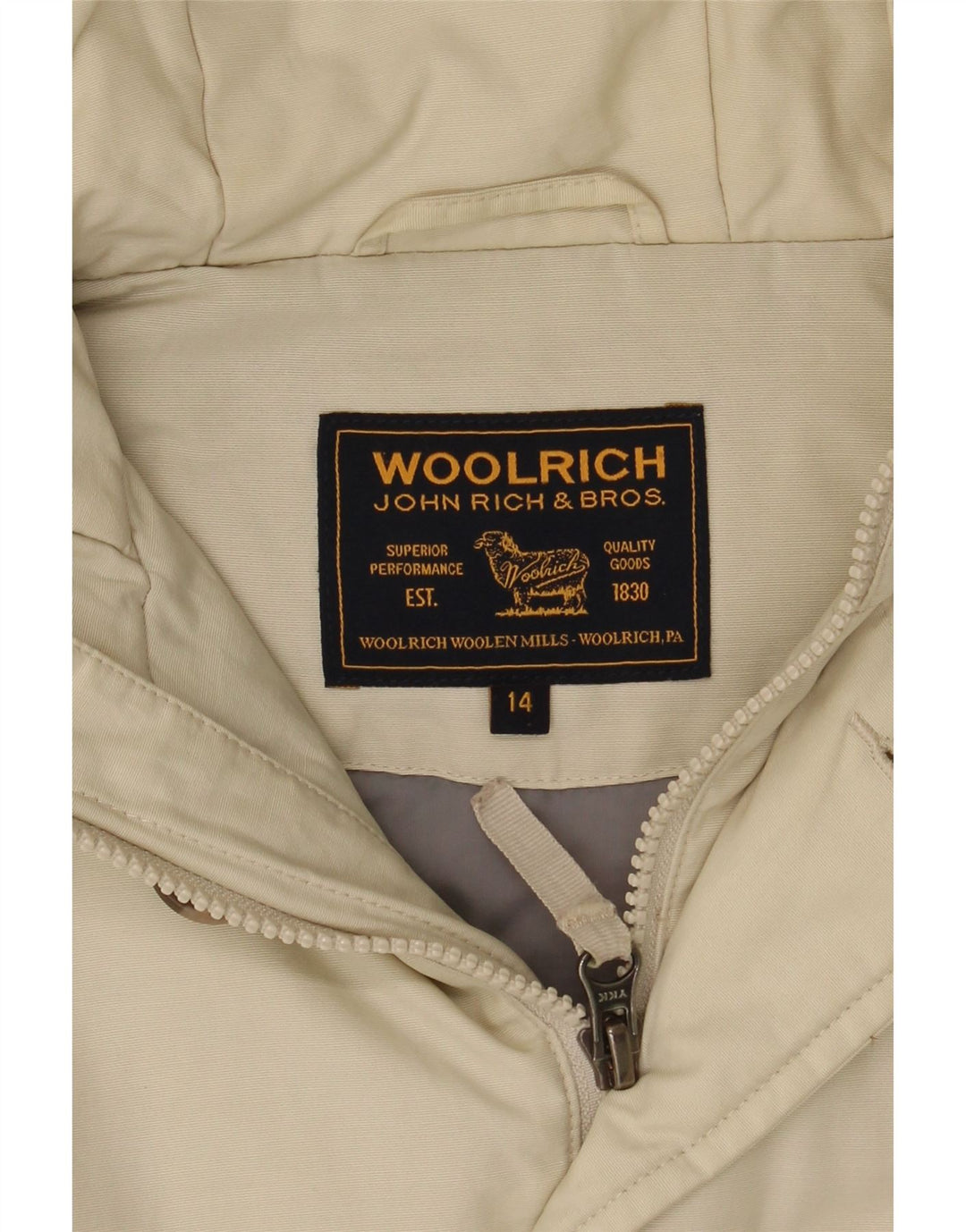 WOOLRICH Womens Hooded Windbreaker Jacket UK 14 Large  Beige Vintage Woolrich and Second-Hand Woolrich from Messina Hembry 