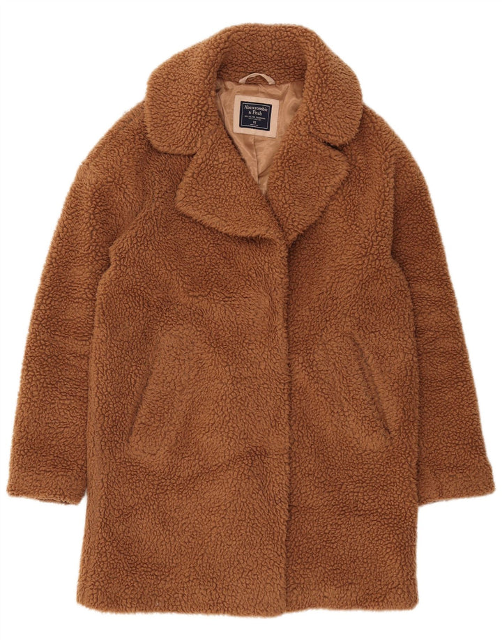 Damski płaszcz oversize Abercrombie & Fitch Teddy UK 6 XS, brązowy poliester