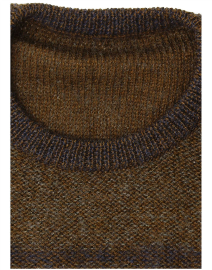 Męski sweter z okrągłym dekoltem w stylu VINTAGE, duży blok kolorów khaki