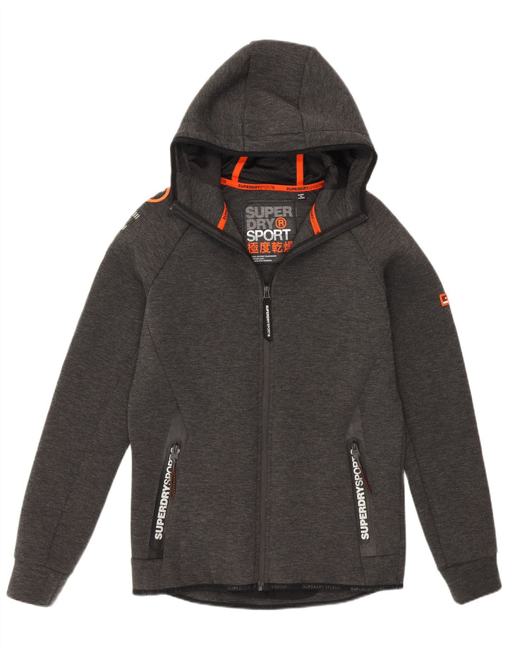 Męski sweter z kapturem i zamkiem błyskawicznym Superdry, mały, szary poliester