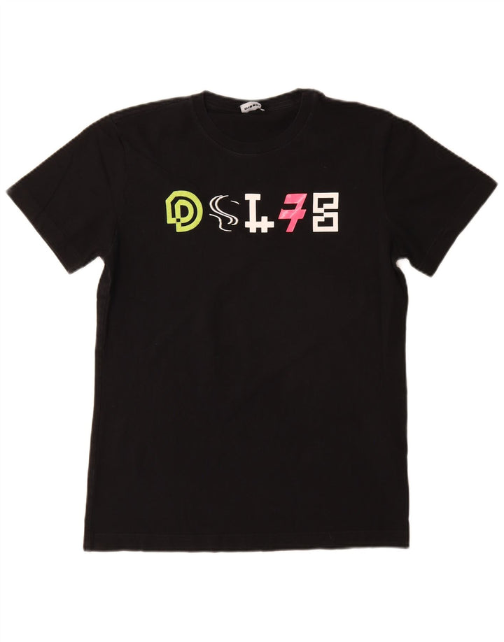 Damska koszulka z grafiką Diesel Top UK 10, mała, czarna bawełna