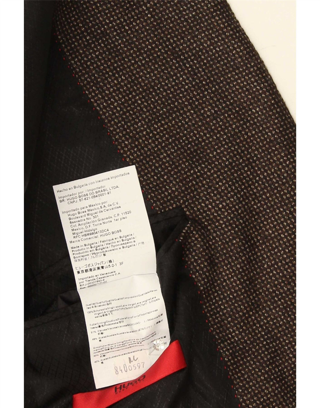 Męska marynarka zapinana na 2 guziki Hugo Boss US 44 2XL Brązowa wełna w cętki
