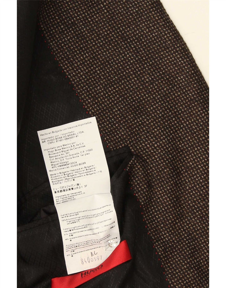 Męska marynarka zapinana na 2 guziki Hugo Boss US 44 2XL Brązowa wełna w cętki
