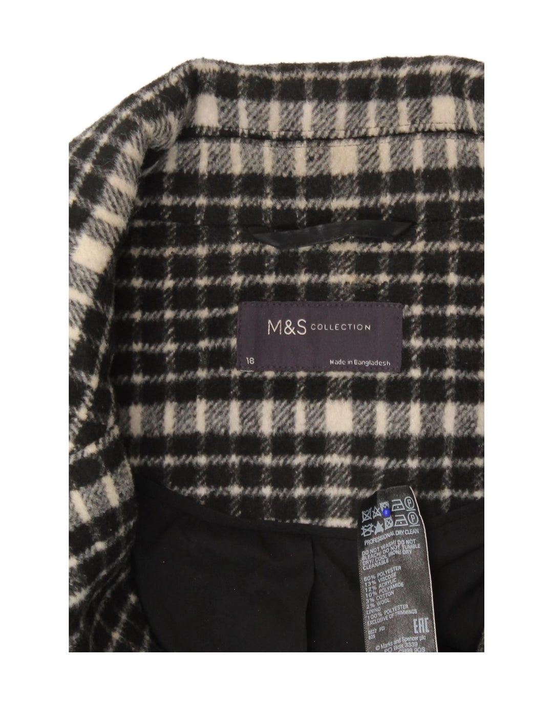 Marks & Spencer Damski płaszcz o luźnym kroju UK 18 XL, poliester w czarną kratkę