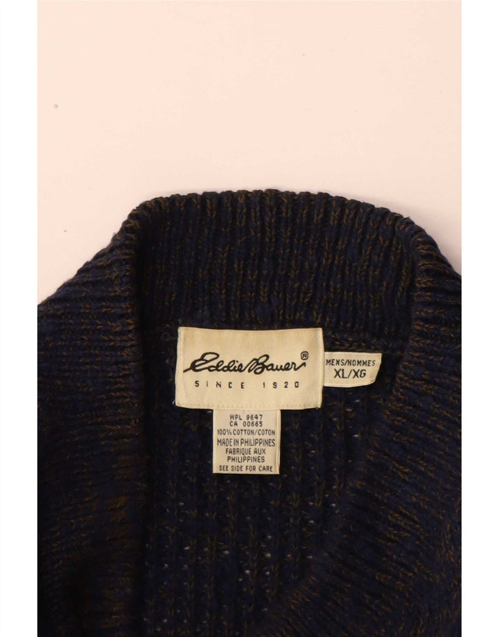 Męski sweter zapinany na guziki Eddie Bauer XL Granatowy, bawełniany nakrapiany