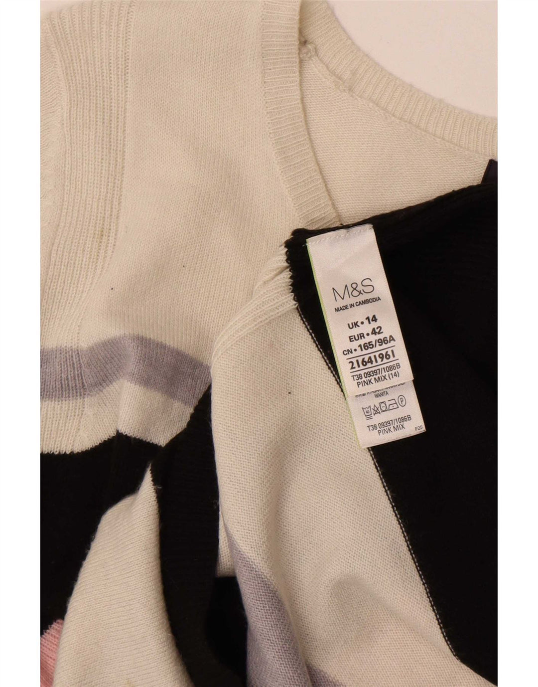 Marks & Spencer Damski sweter z dekoltem w łódkę, UK 14, duży, wielokolorowy