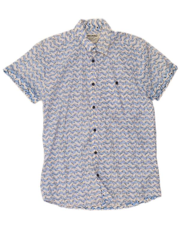 Jack & Jones Mens Short Sleeve Shirt Medium Blue Geometric Cotton