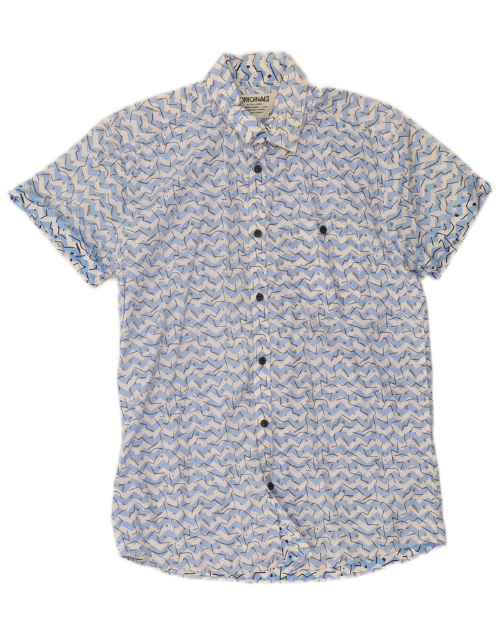 Męska koszula z krótkim rękawem Jack & Jones, średnia niebieska, geometryczna bawełna
