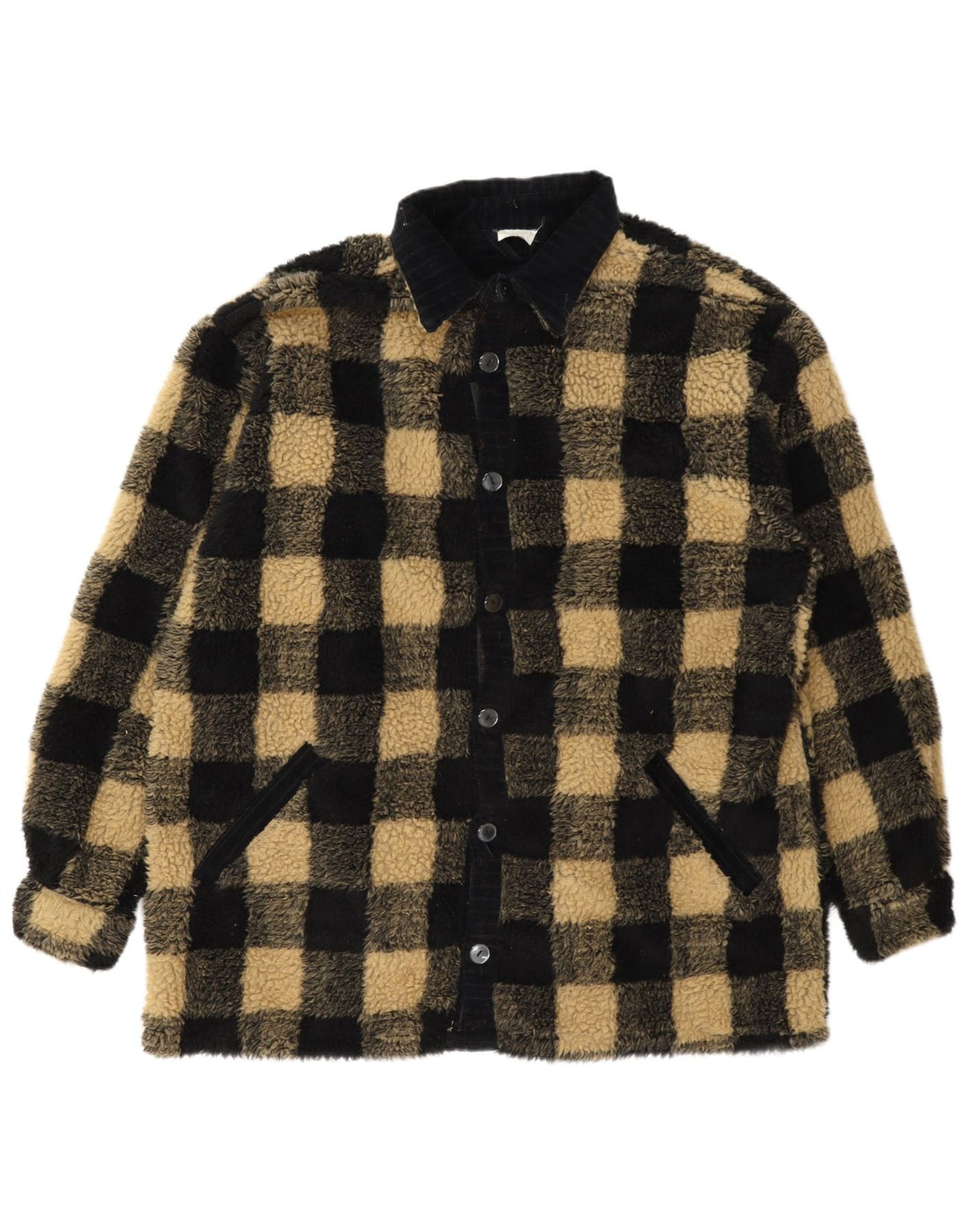 Męska kurtka polarowa w stylu vintage UK 42 XL, czarna bawełniana kratka, poliester