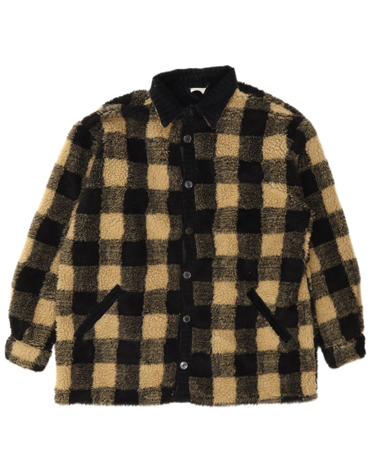 Męska kurtka polarowa w stylu vintage UK 42 XL, czarna bawełniana kratka, poliester