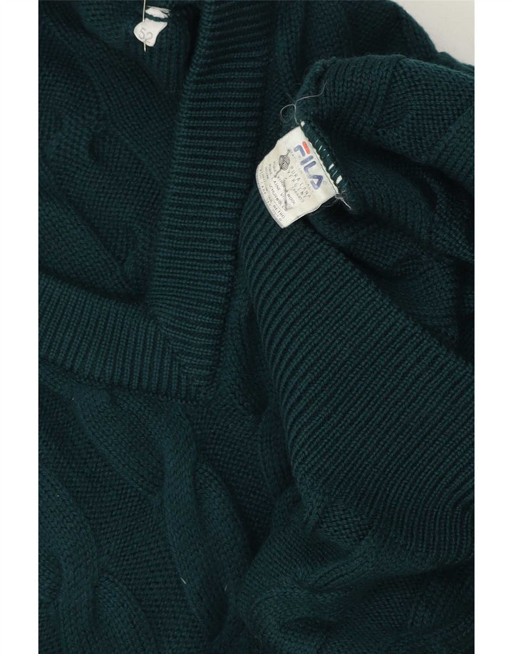 Męski sweter Fila z dekoltem w szpic IT 52, duży, zielony, z dziewiczej wełny