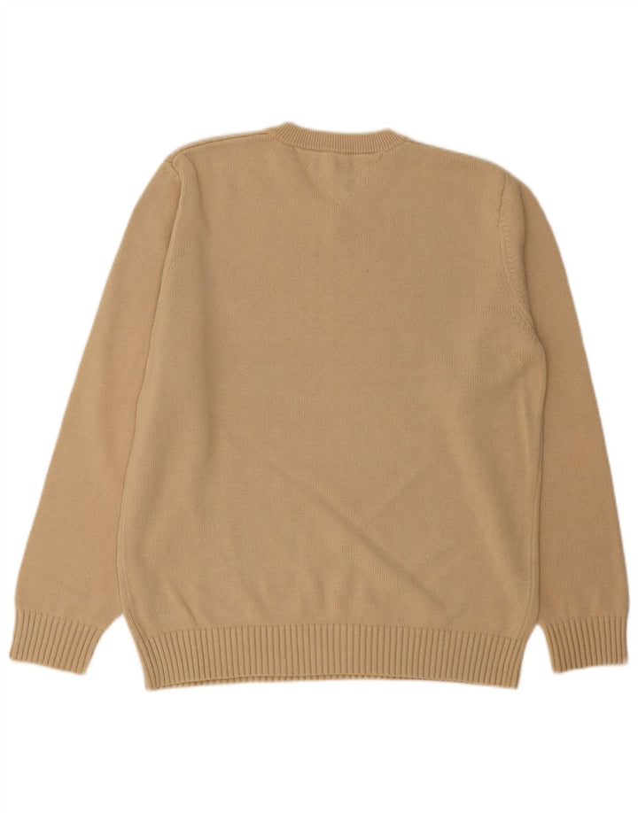 TOMMY HILFIGER Mens V-Neck Jumper Sweater Medium Beige Cotton