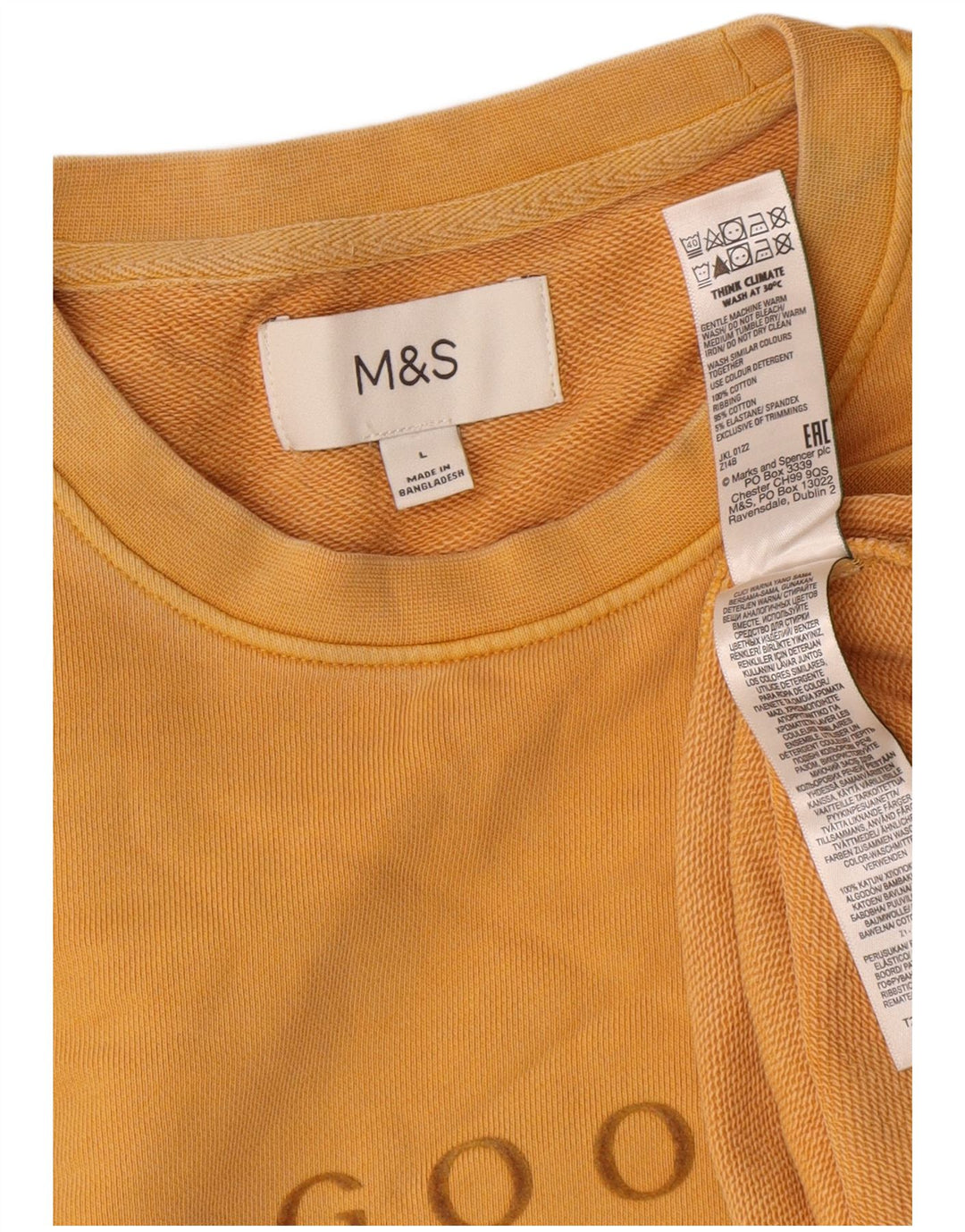 Marks & Spencer Męski sweter z grafiką, duży, żółty, bawełniany
