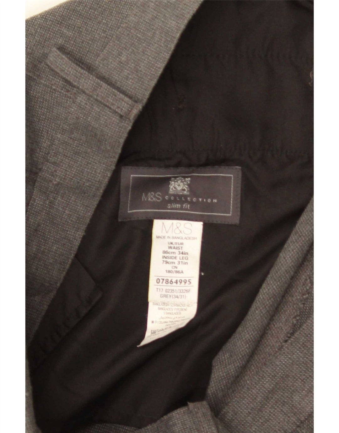 Marks & Spencer Męskie spodnie garniturowe slim fit W34 L31 Szary poliester