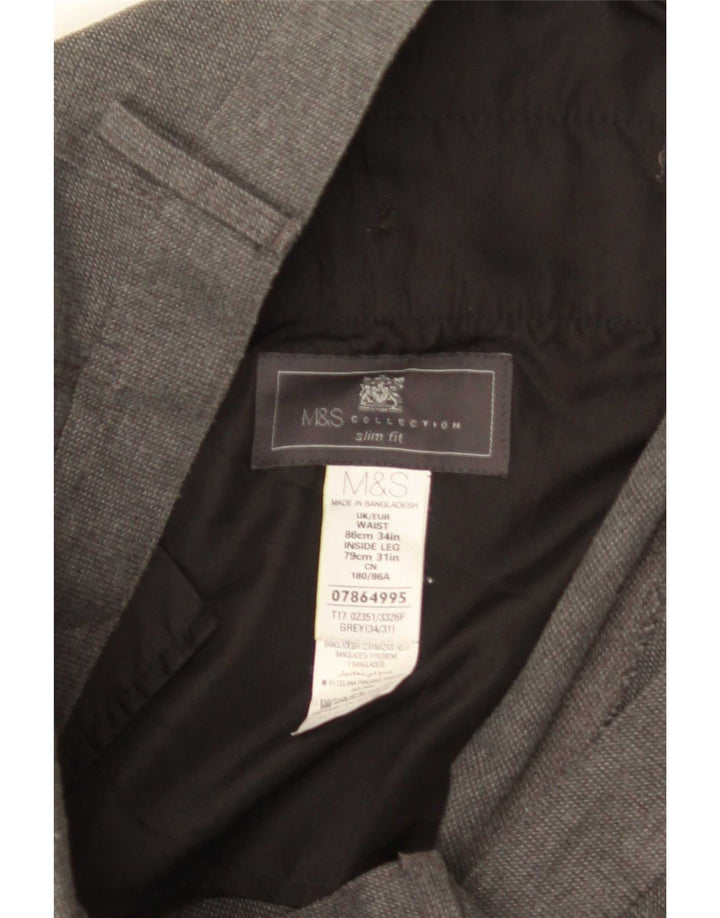 Marks & Spencer Męskie spodnie garniturowe slim fit W34 L31 Szary poliester