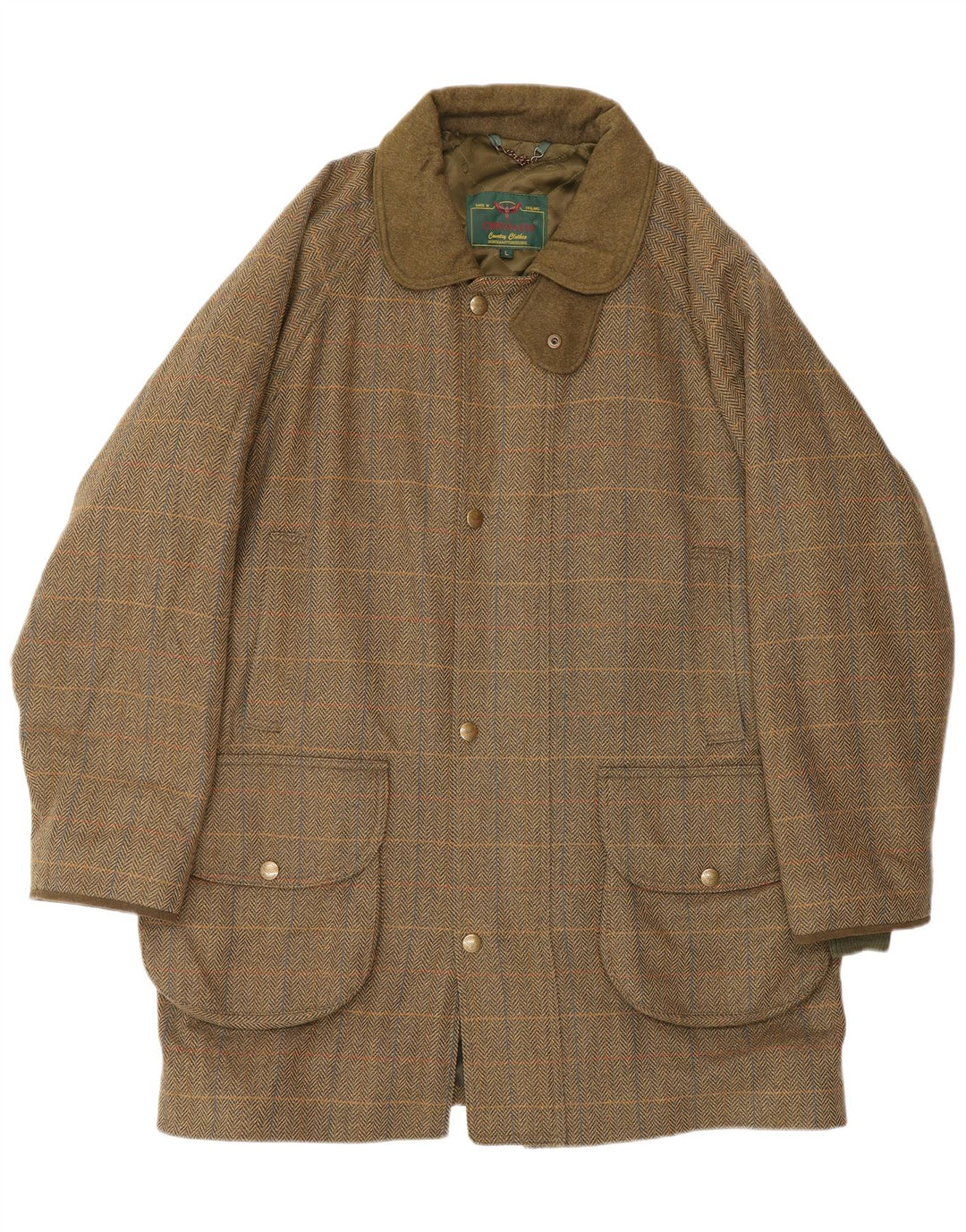 Męska kurtka użytkowa CHRYSALIS UK 40, duża, wełniana w jodełkę khaki, klasyczna