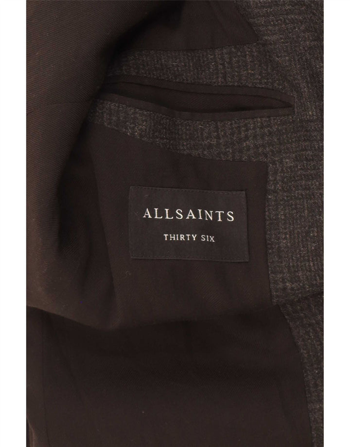 Płaszcz męski All Saints UK 36, mały, czarny, wełniany w pepitkę