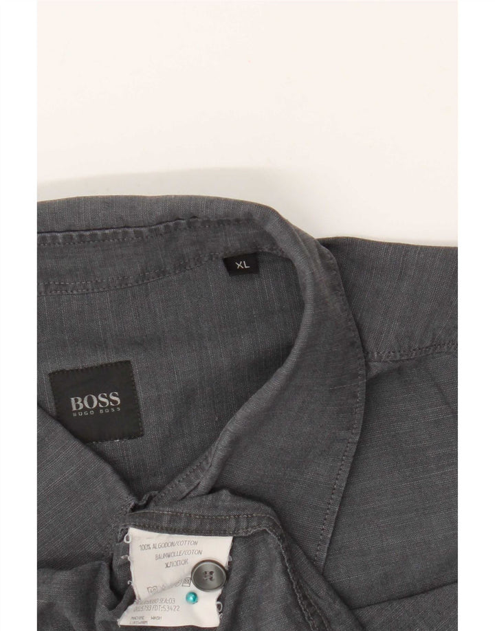 Męska koszula z krótkim rękawem Hugo Boss XL, szara, bawełniana