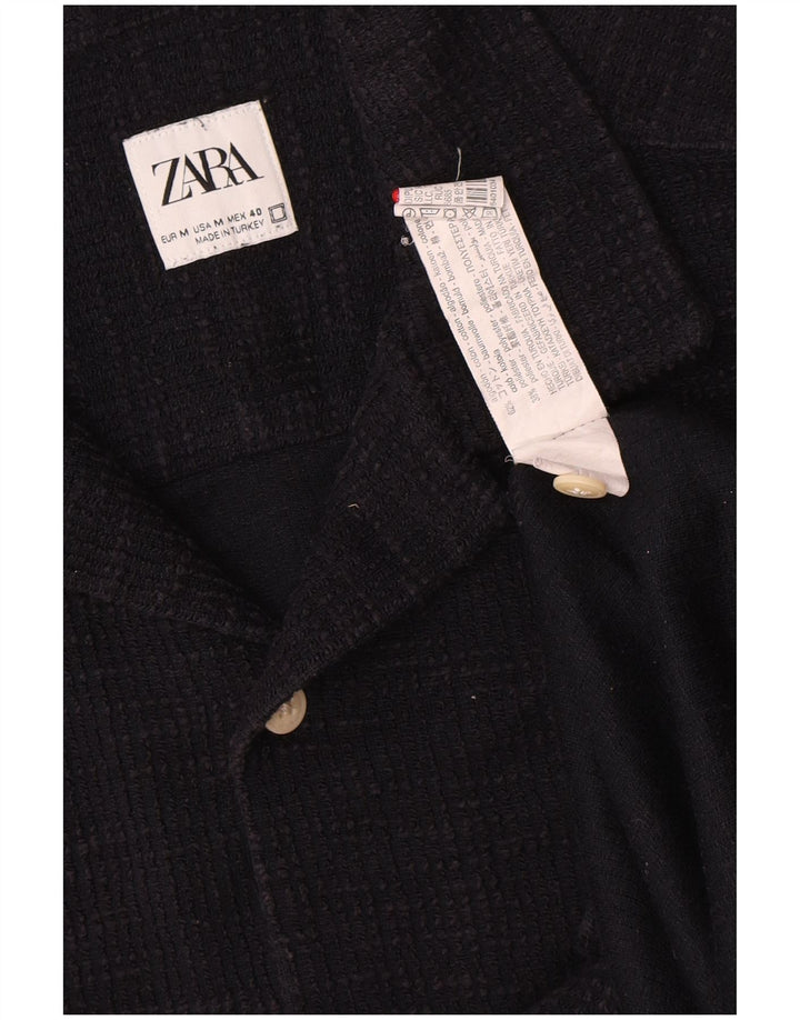 Męska koszula flanelowa Zara z krótkim rękawem, średnia, granatowa, bawełniana
