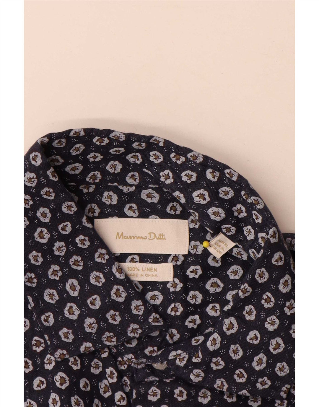 Koszula męska Massimo Dutti XL, granatowa, lniana w kwiaty