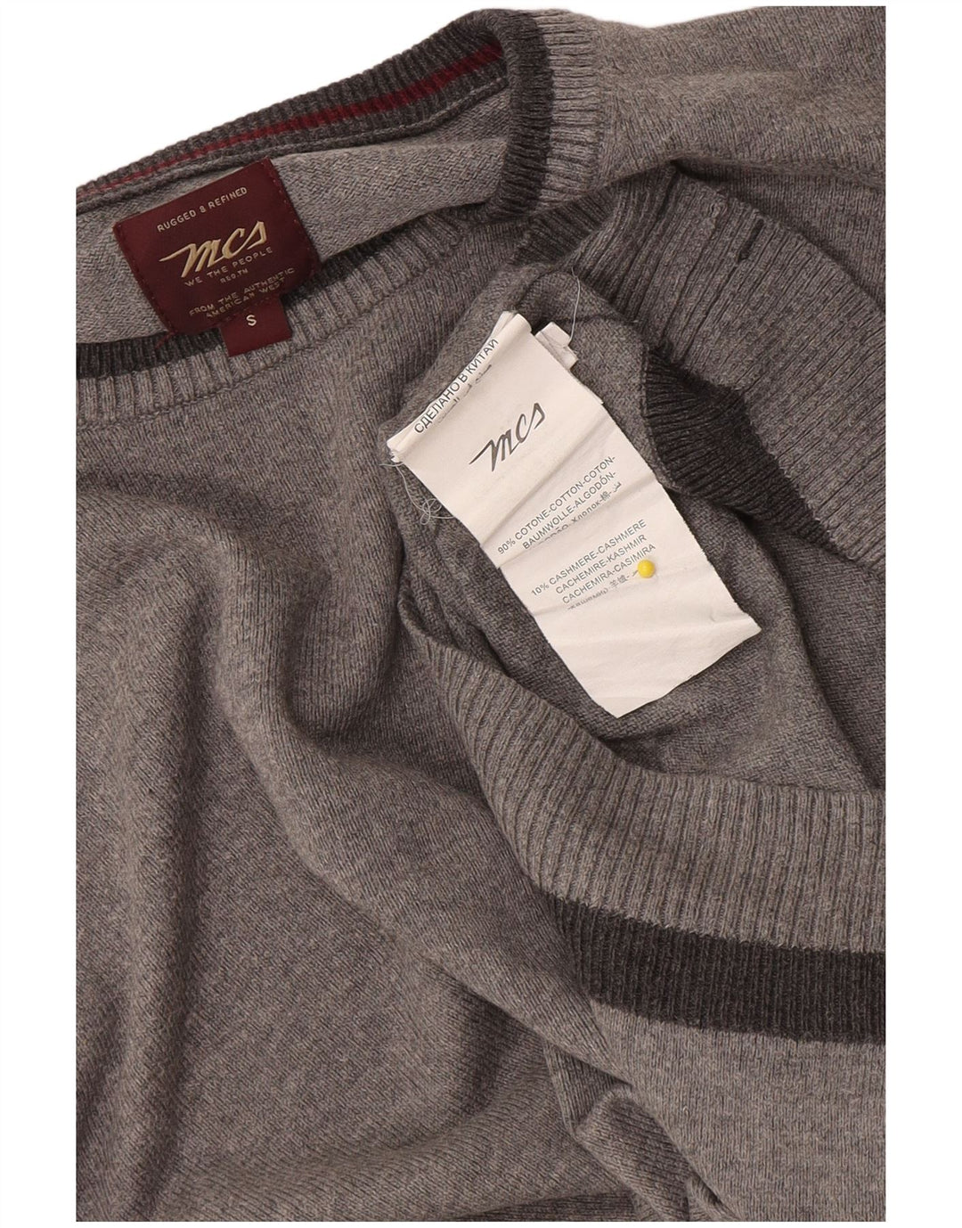 Marlboro Classics Męski sweter z okrągłym dekoltem, mały, szary, nakrapiany bawełniany