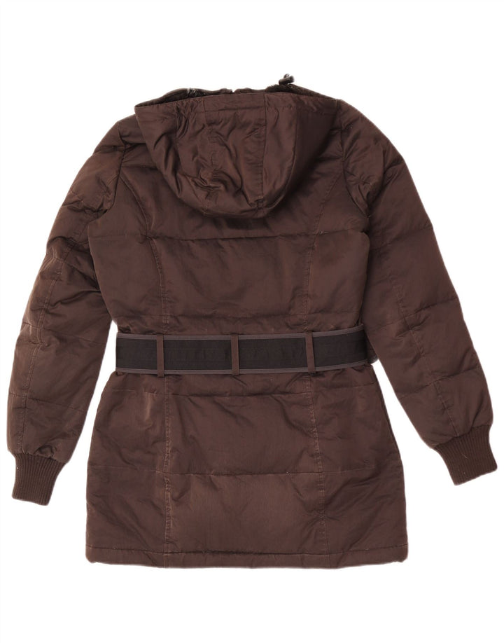 Damska kurtka z kapturem, oversize, wyściełana Refrigue UK 6 XS, brązowy poliester
