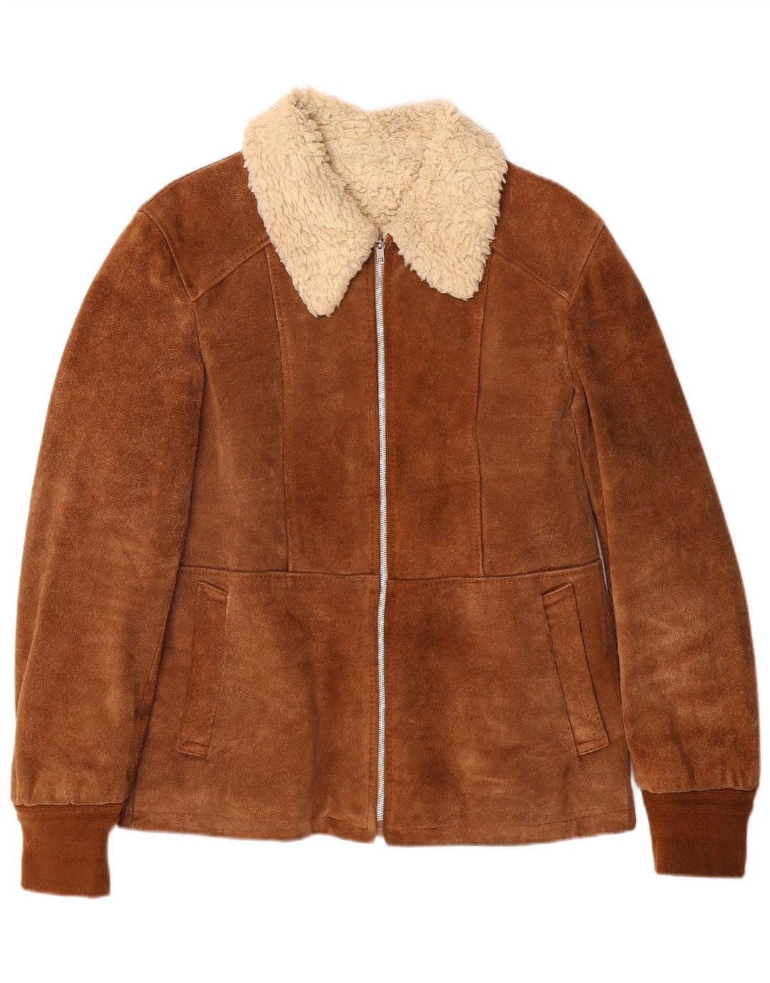 Damska kurtka shearling VINTAGE IT 46, duża brązowa skóra