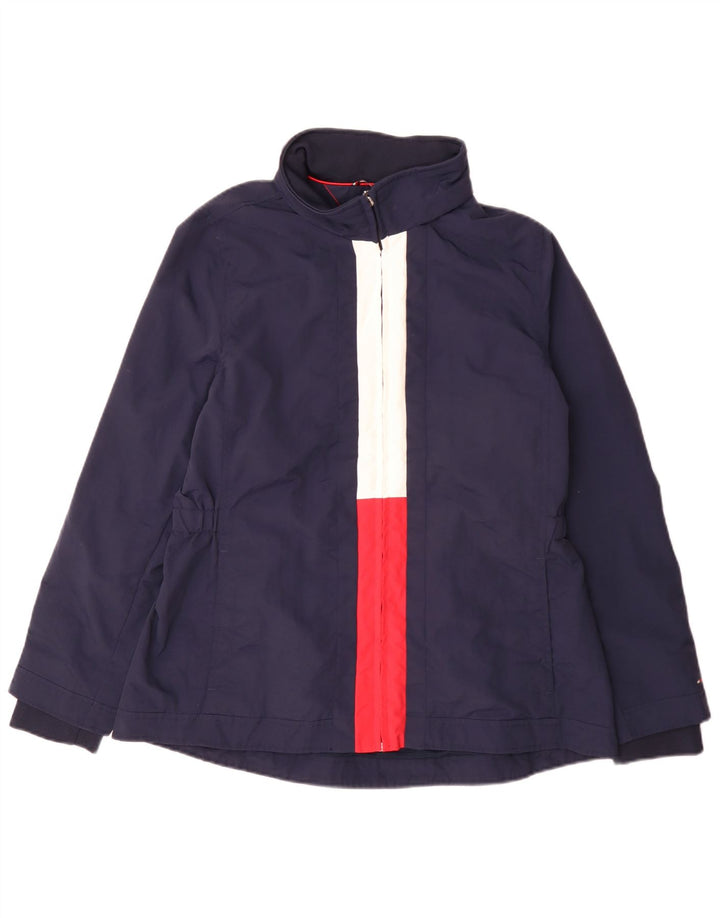 Damska kurtka przeciwdeszczowa Tommy Hilfiger UK 14, duża, granatowa, nylonowa w bloki kolorów