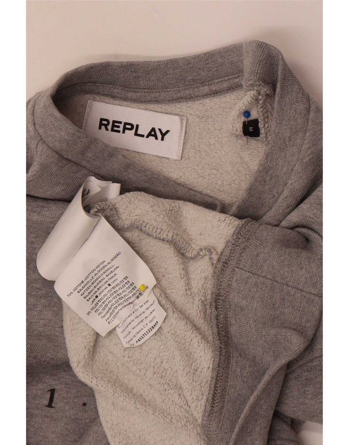 Damska bluza Replay Crop Graphic, UK 14, średnioszara, nakrapiana
