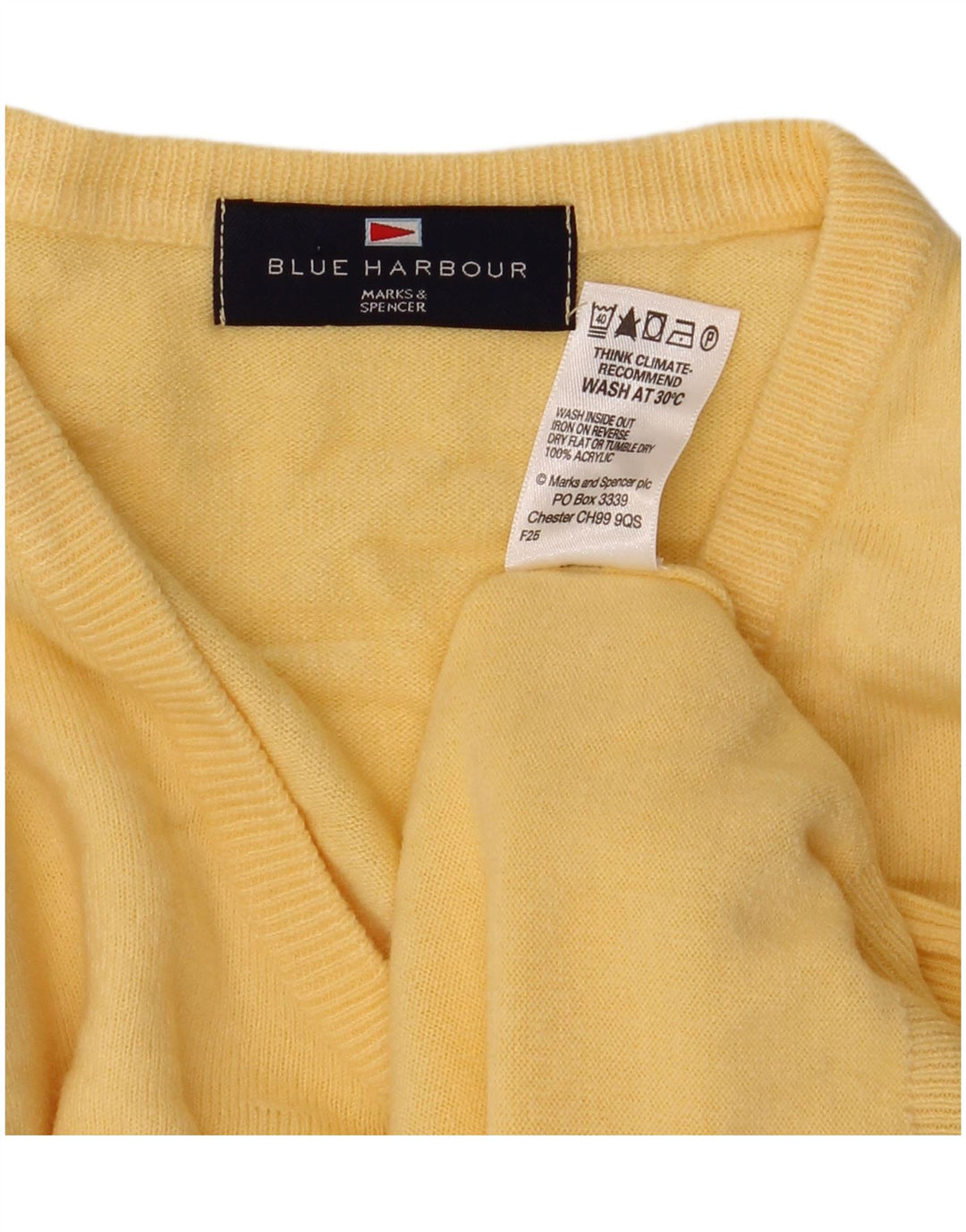 Męski sweter MARKS & SPENCER Blue Harbor z dekoltem w kształcie litery V, średniożółty