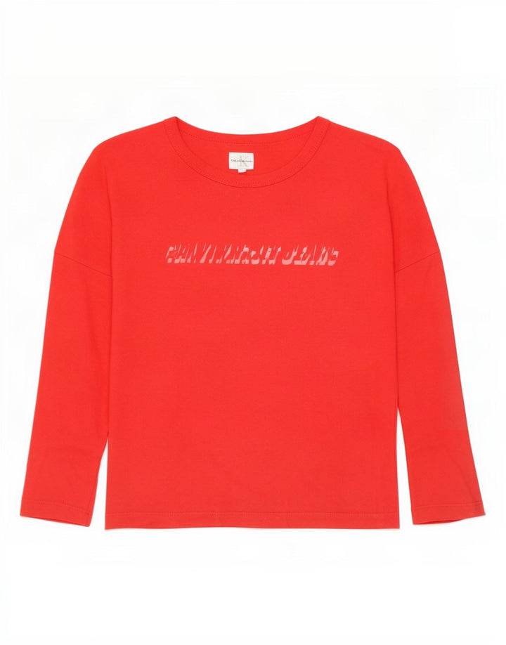 Damski top graficzny Calvin Klein z długim rękawem, UK 10, mały, czerwony, bawełniany