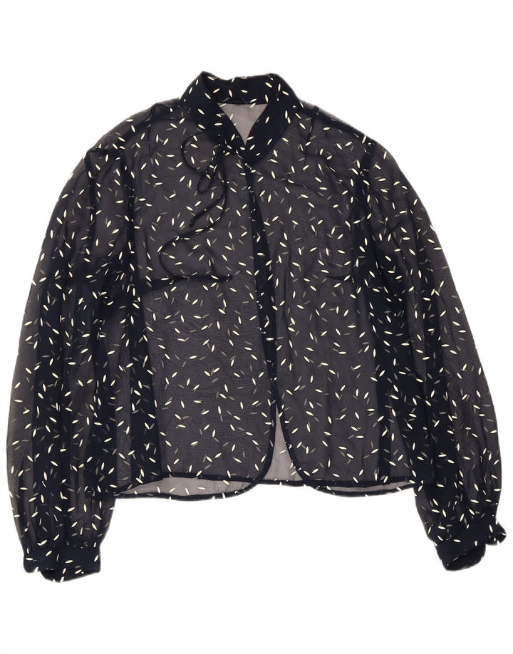 Damska bluzka koszulowa VINTAGE w abstrakcyjny wzór UK 22 3XL Granatowa