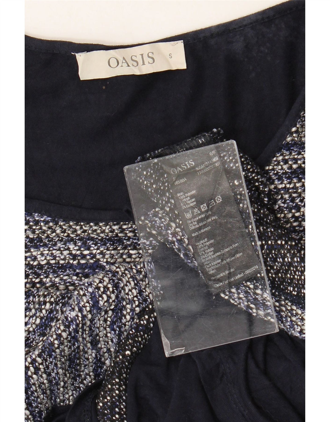 Top damski Oasis z długim rękawem, UK 10, mały, granatowy, poliestrowy w paski