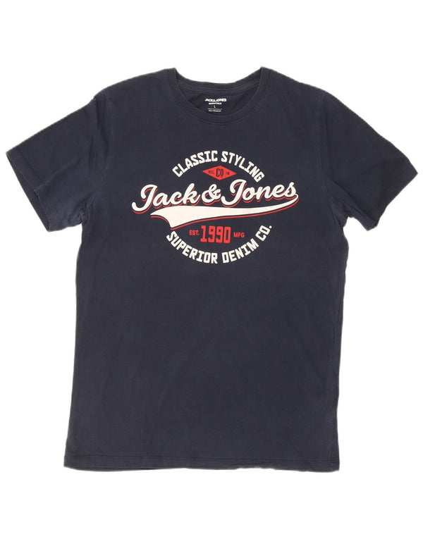 Męski T-shirt z grafiką Jack & Jones, duży, granatowy, bawełniany
