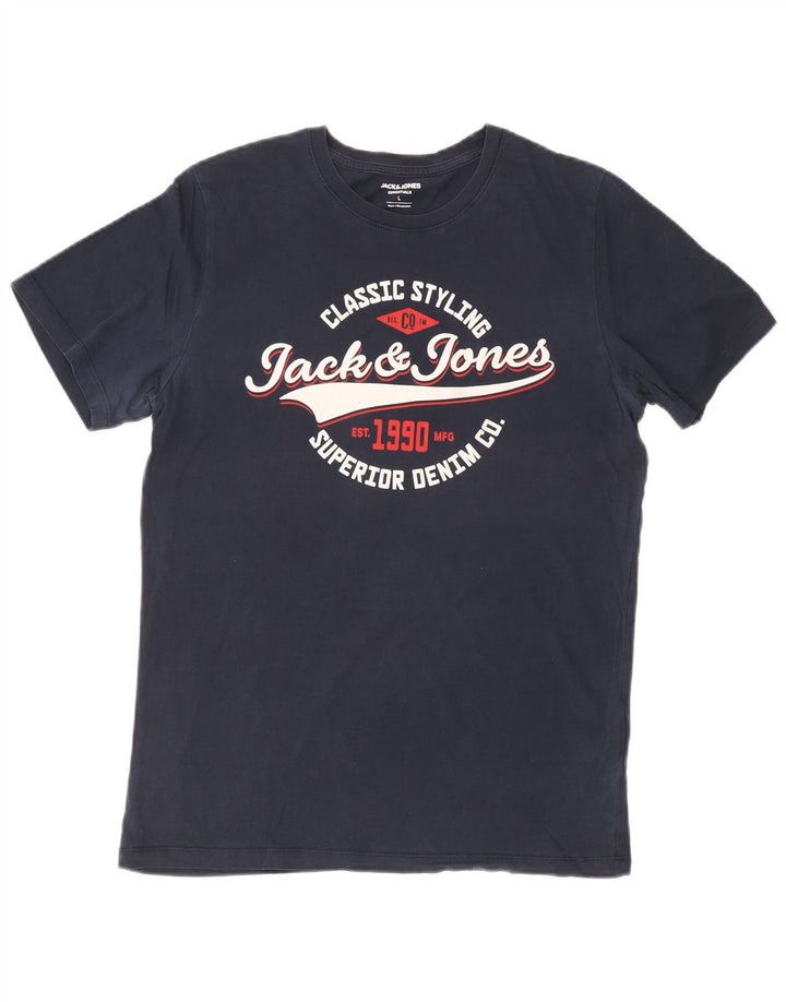 Męski T-shirt z grafiką Jack & Jones, duży, granatowy, bawełniany