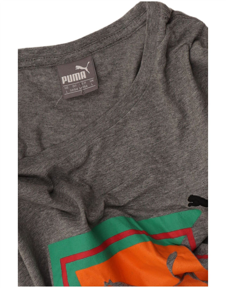 Męski T-shirt z grafiką Puma, duży, szary, nakrapiany