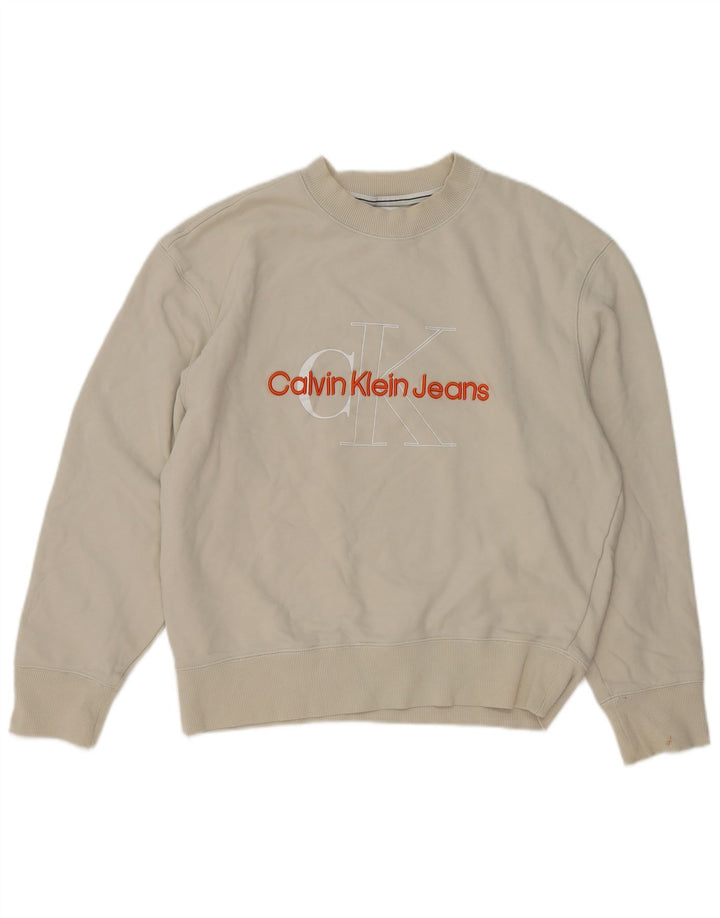 Męska bluza z grafiką Calvin Klein Jeans, średnia, biała, bawełniana