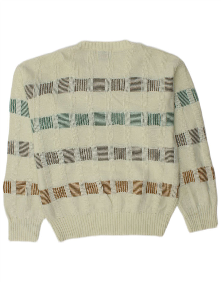 LONDON FOG Męski sweter z dekoltem w kształcie litery V, małe, akrylowe paski w kolorze złamanej bieli