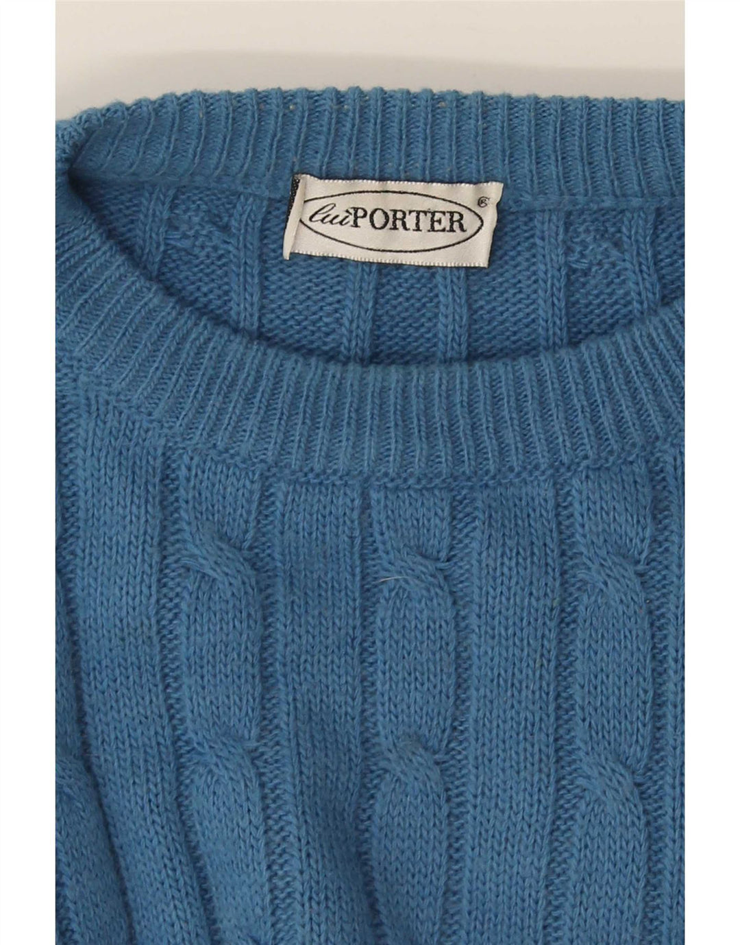 Vintage męski sweter z wycięciem pod szyją, duży niebieski