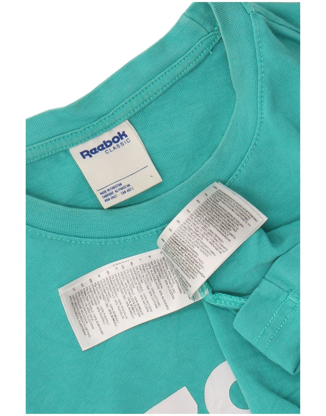 Męska koszulka klasyczna z grafiką REEBOK, średnia, turkusowa bawełna