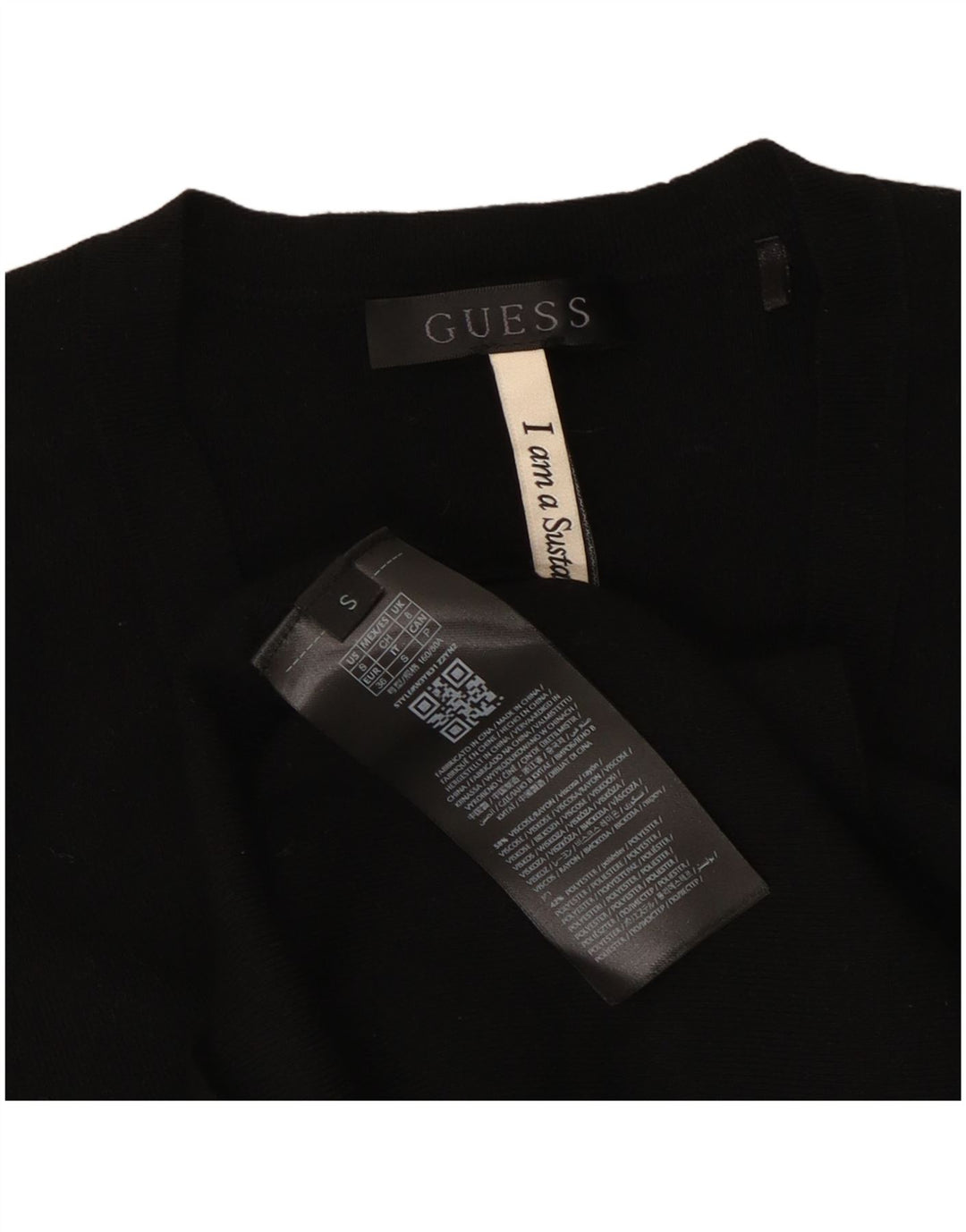 Damski krótki top Guess z długim rękawem UK 8 Small, czarna wiskoza