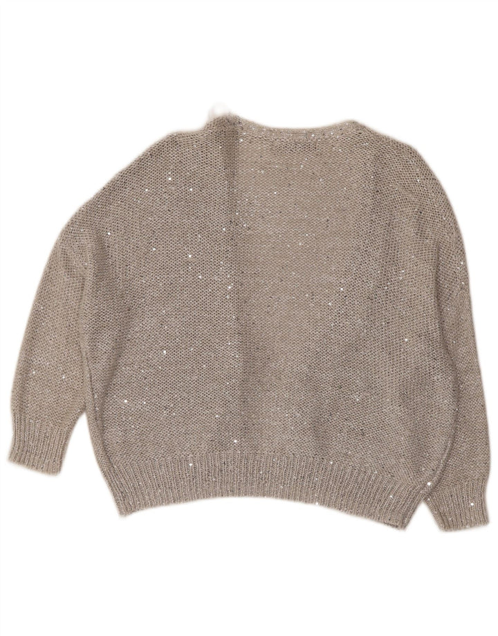 MARKS & SPENCER Damski sweter rozpinany z rękawami 3/4, UK 14, duży, szary