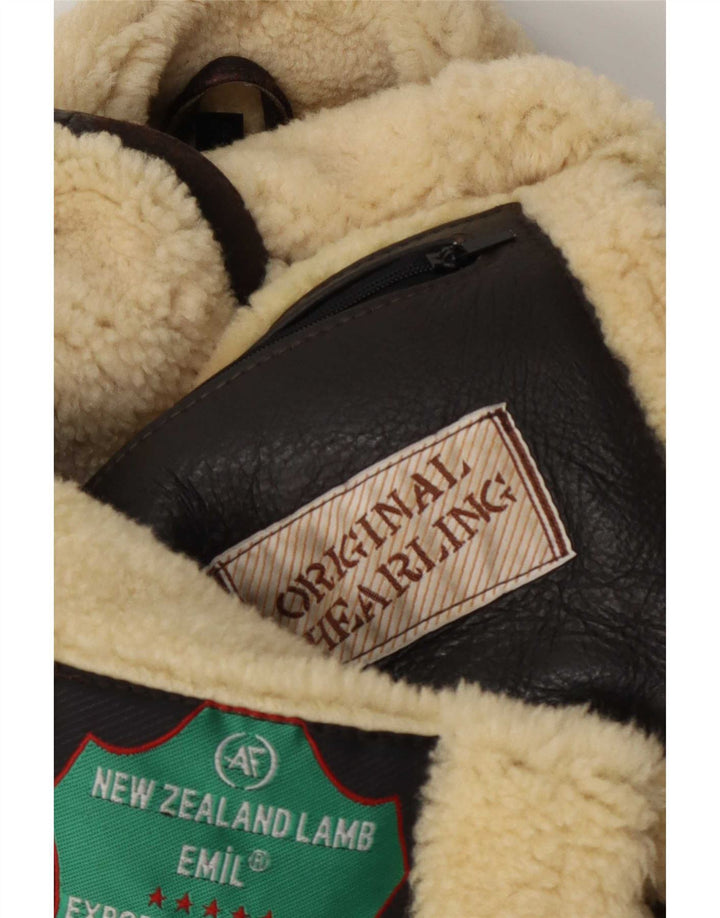 Męska kurtka shearling w stylu vintage, rozmiar 52 XL, brązowa