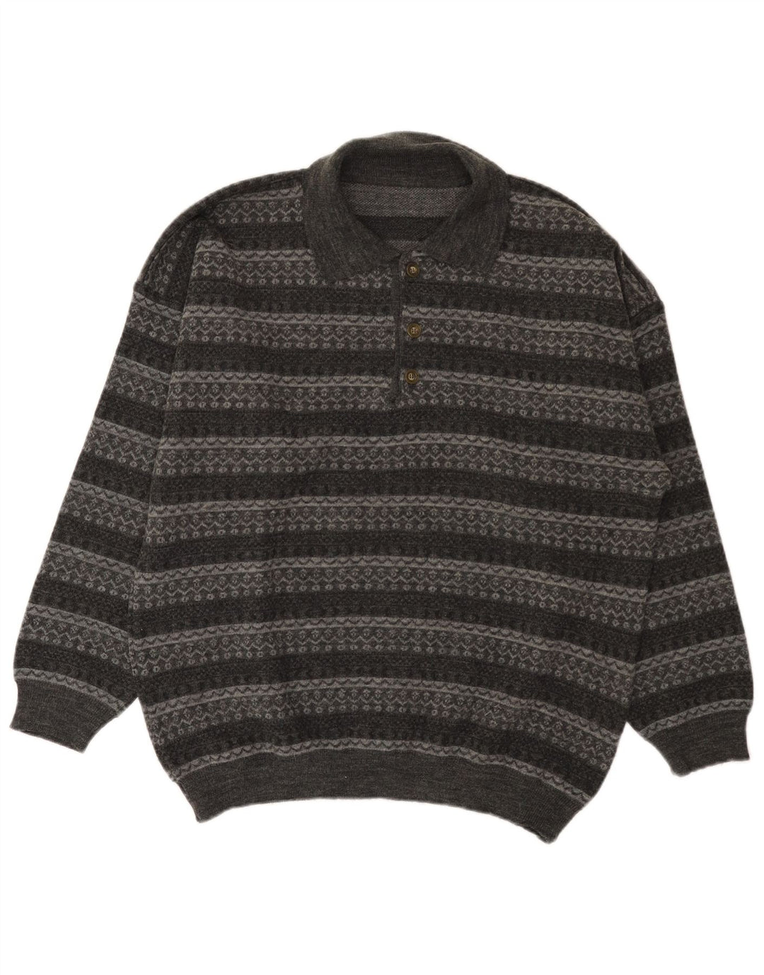 Vintage męski sweter polo z dekoltem w duże szare paski