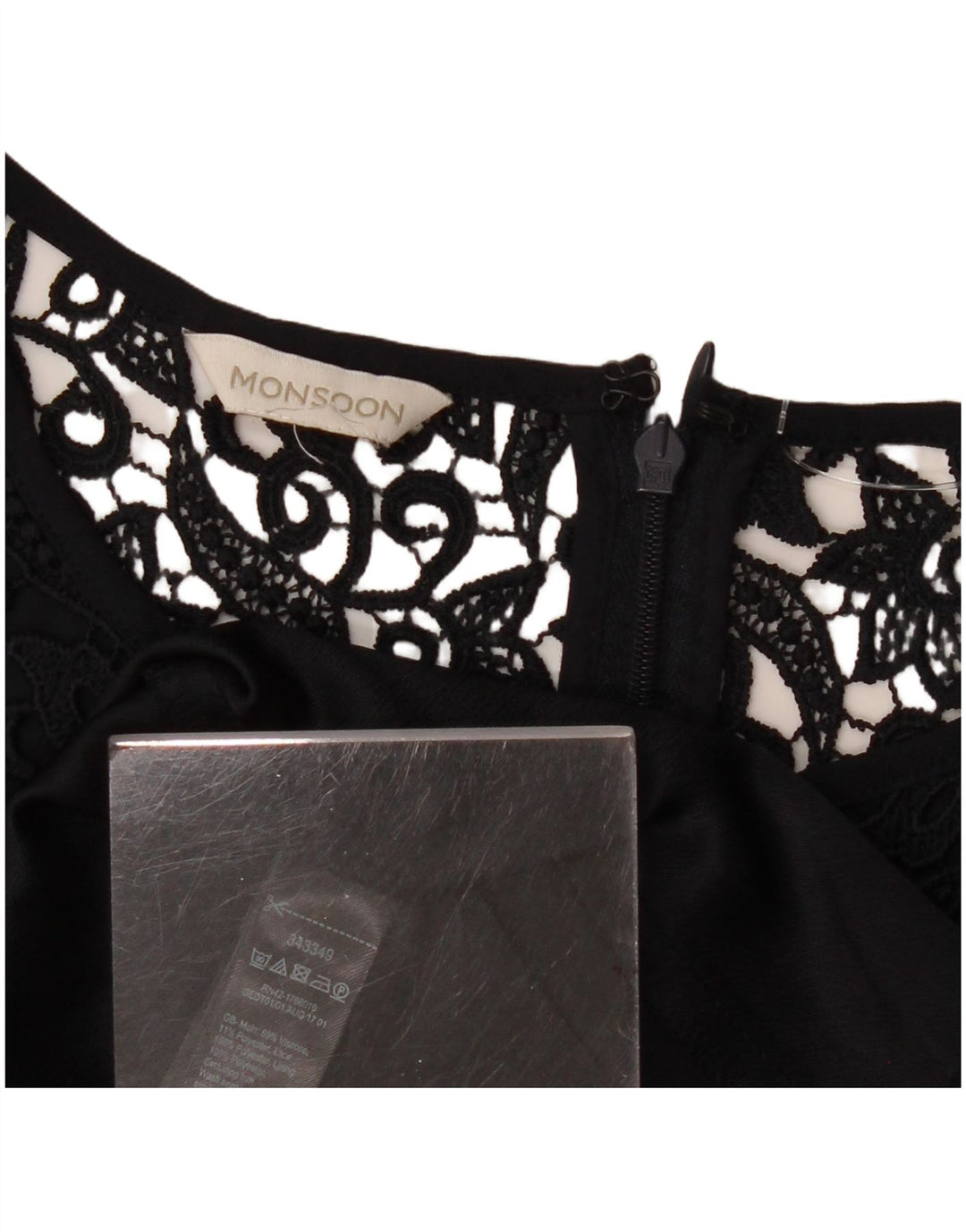 MONSOON Damska sukienka o linii A z rękawem 3/4 UK 10, mała, granatowa w kwiaty