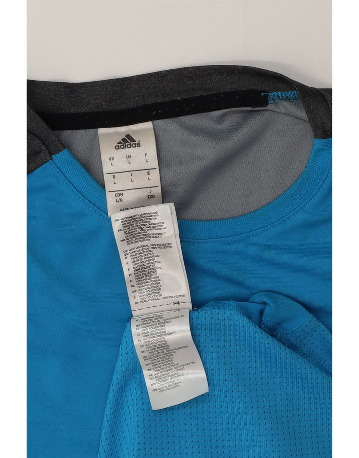 Adidas Męski T-shirt Top Duży Niebieski Poliester z blokami kolorów