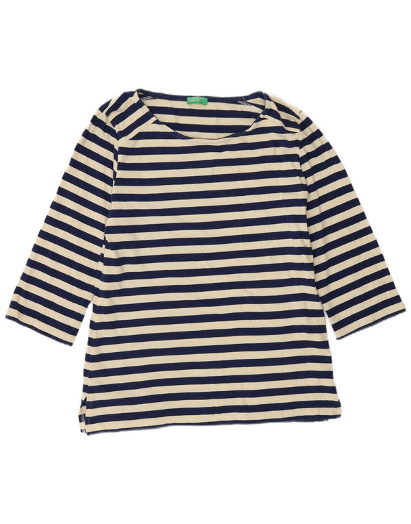 Top damski Benetton z rękawem 3/4, UK 10, mały, bawełniany w granatowe paski